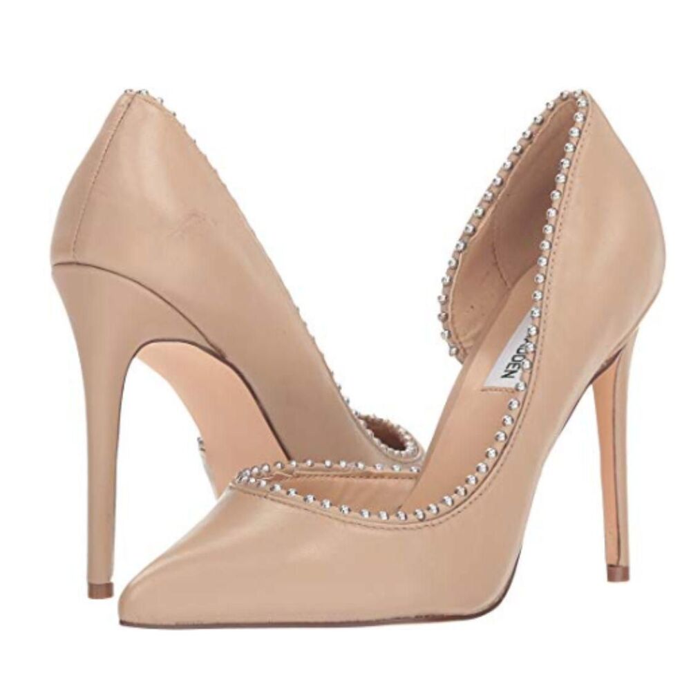 Steve Madden Model Nikole Nude Cream Tan Silver Studded High Heels US 8.5